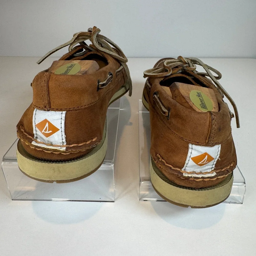 Sperry Top-Sider Boat Shoes Mens 10 Tan Leather Moc Toe Loafers Preppy Old Money